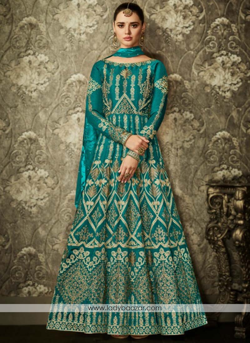 Superlative Mulberry Silk Lace Work Floor Length Anarkali Suit