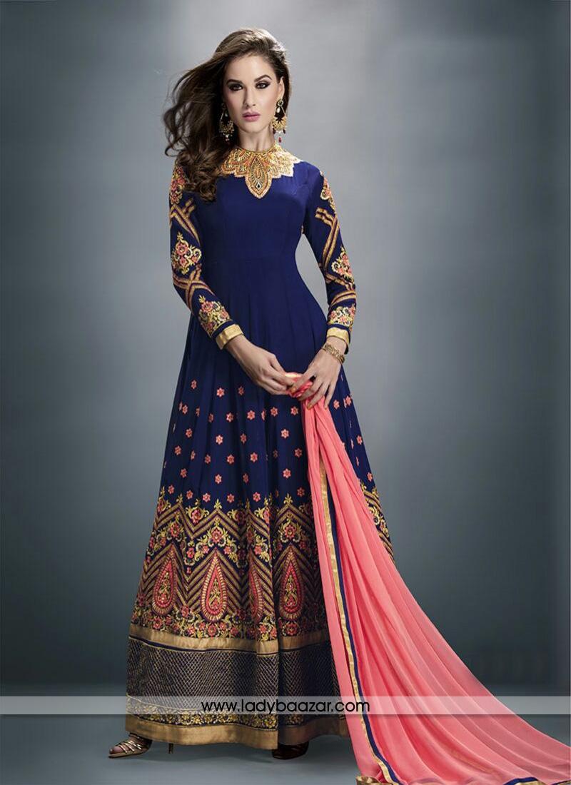 Surpassing Blue Zari Work Georgette Anarkali Salwar Suit