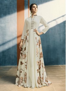 Surpassing Georgette Cream Color Flared Dress