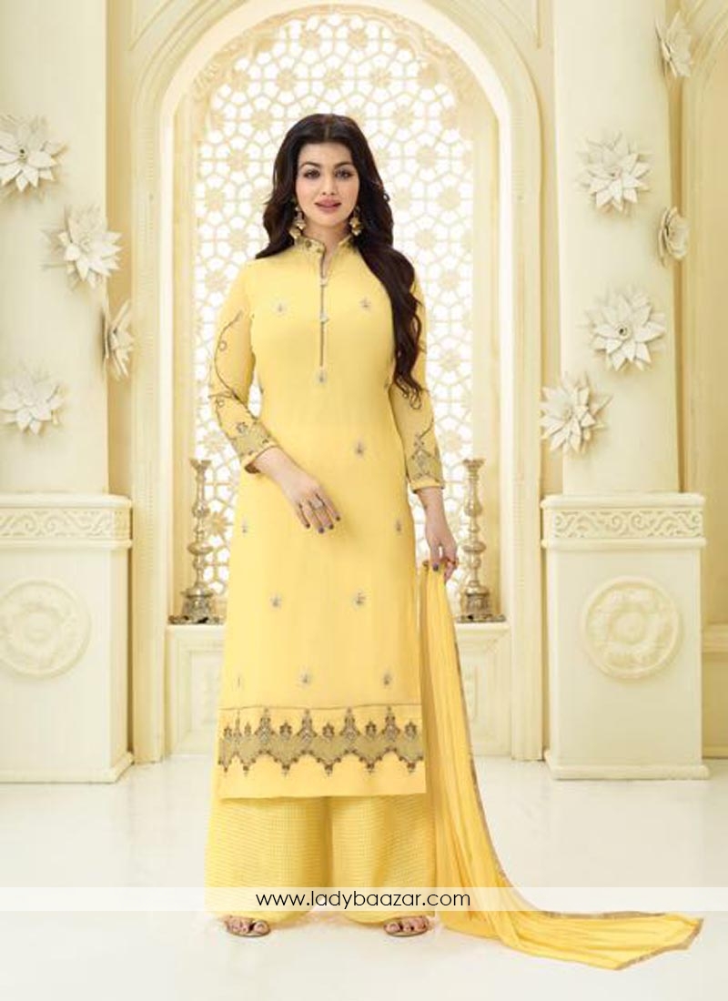 Surpassing Yellow Georgette Embroidery Work Palazzo Salwar Suit