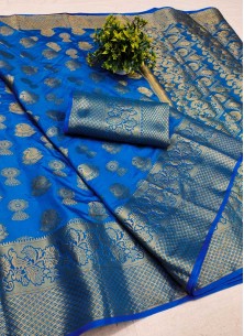 Teal Festive Wear Woven Silk Saree