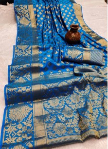 Teal Festive Wear Woven Silk Saree