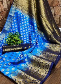 Teal Festive Wear Woven Silk Saree