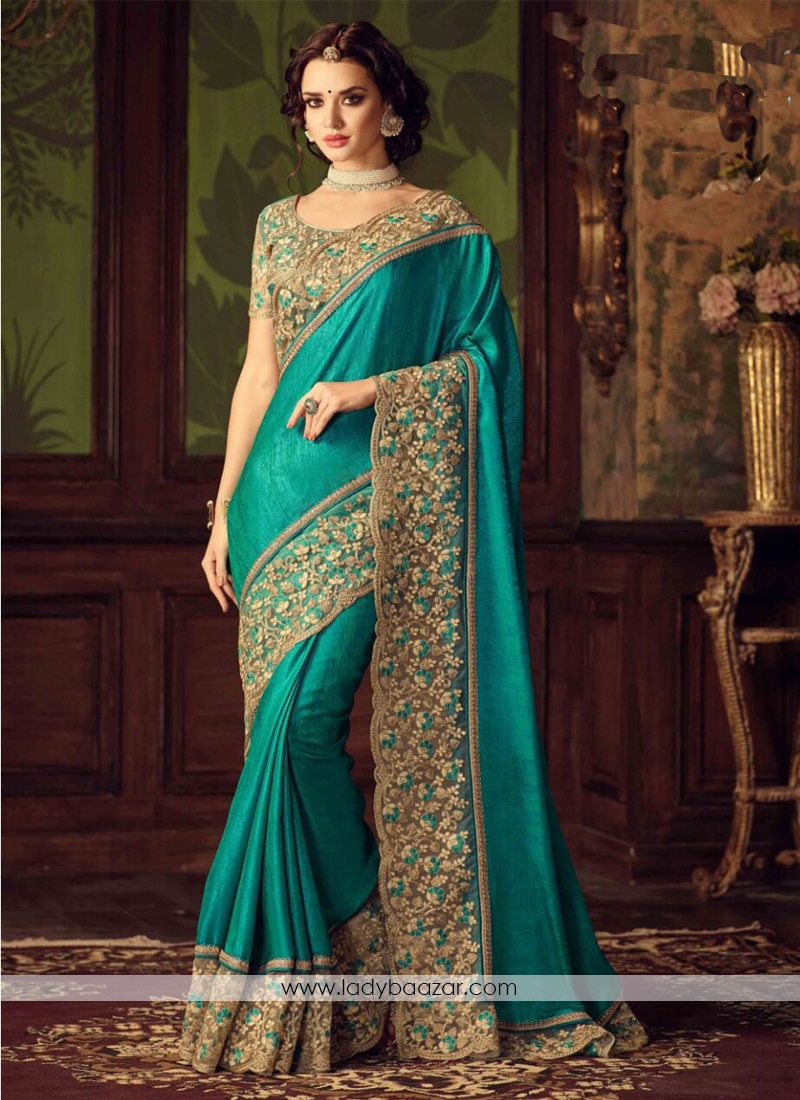 Topnotch Paper Silk Green Color Classic Designer Saree