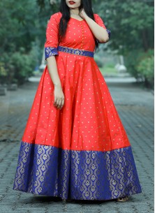 Trendy Gajari Pink Colored Partywear Woven Jacquard - Tapetta Gown