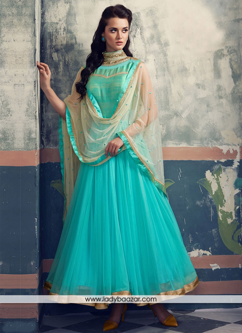 Turquoise Blue Georgette Anarkali Salwar Suit