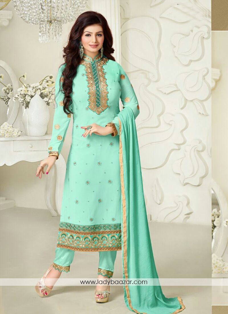 Turquoise Georgette Designer Suit