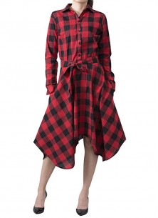 Twill Cotton  Red And Black Checks  Printed Knee Length Western Wear Patterned Tunics