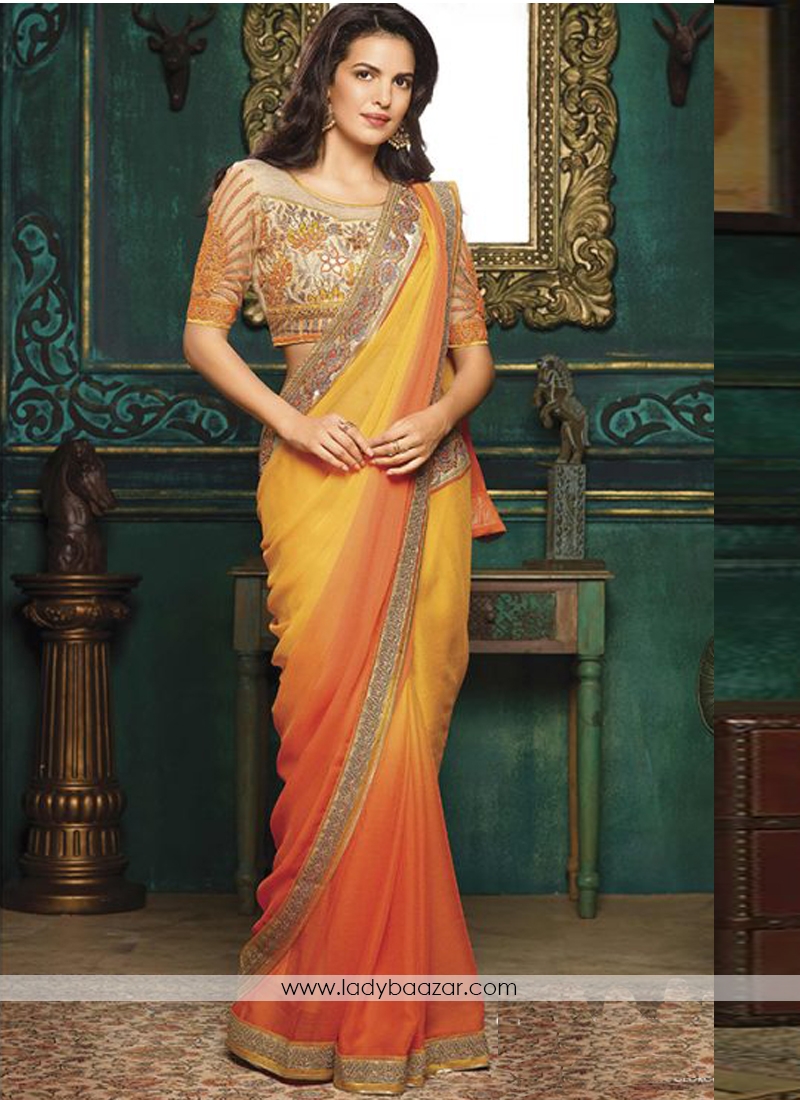 Unique Georgette Silk Embroidery Work Classic Saree