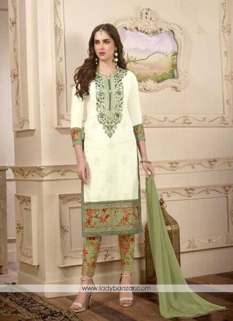 Versatile Cotton Off White Embroidery Salwar Kameez