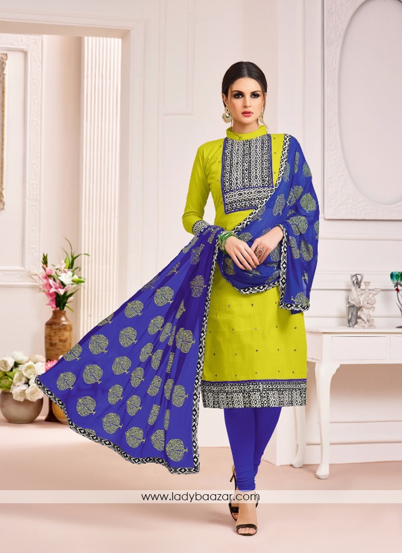 Whimsical  Blue With Yellow Cotton Printed Salwar Suit