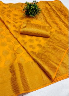 Yellow Festive Wear Woven  Silk Saree