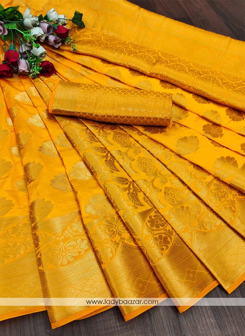 Yellow Festive Wear Woven Silk Saree