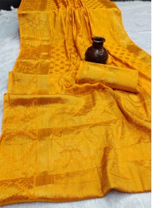 Yellow Festive Wear Woven Silk Saree