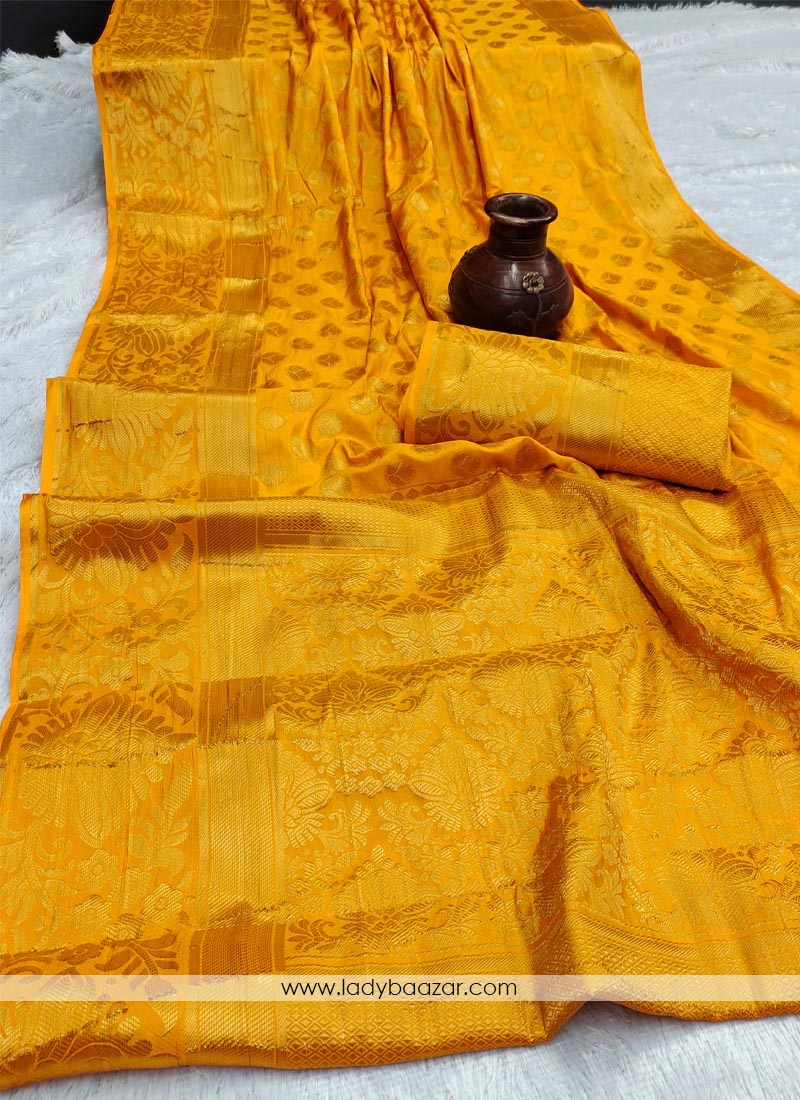 Yellow Festive Wear Woven Silk Saree