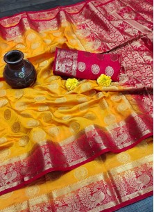 Yellow Festive Wear Woven Silk Saree