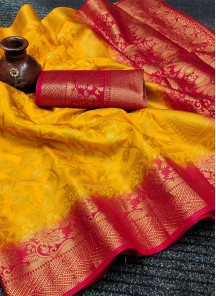 Yellow Festive Wear Woven Silk Saree