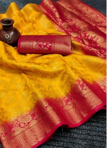 Yellow Festive Wear Woven Silk Saree