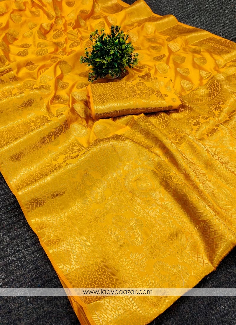 Yellow Festive Wear Woven Silk Saree