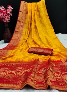 Yellow Festive Wear Woven Silk Saree