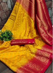 Yellow Festive Wear Woven Silk Saree