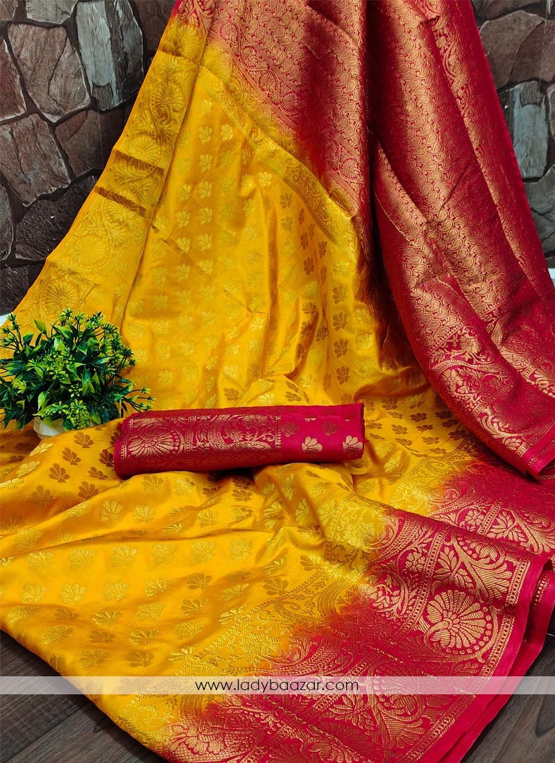 Yellow Festive Wear Woven Silk Saree